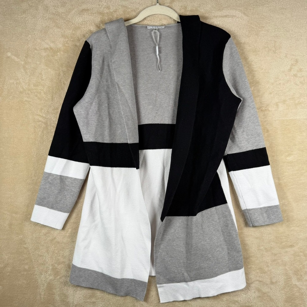 Sioni NWOT Color Block‎ Hooded Cardigan Sweater Women's Small Monochrome